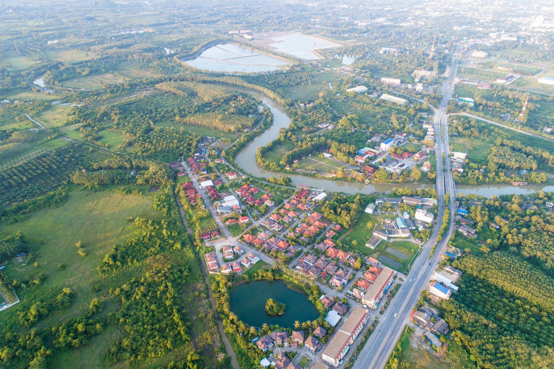 Aerial view urban cityscape in Trang province south of Thailand Asia